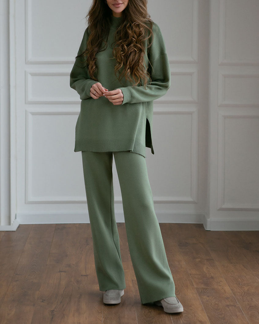 Chic Solid Color Knitted Turtleneck Sweater Set for Fall