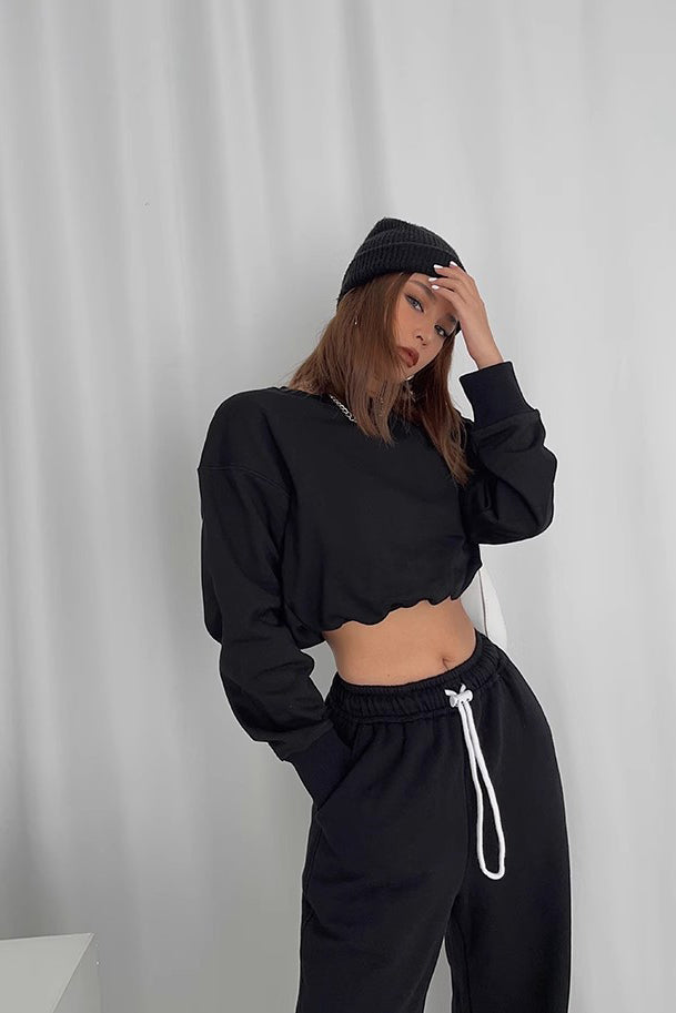 Orro Shop Crew Neck Long Sleeve Crop Sweater for Style