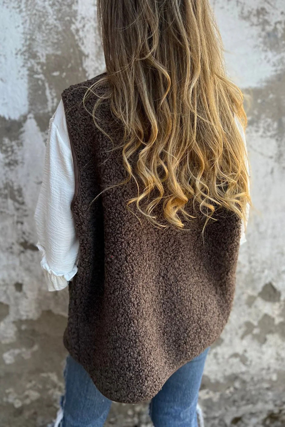 Brown Sherpa Button Vest Jacket for Cozy Layering Style