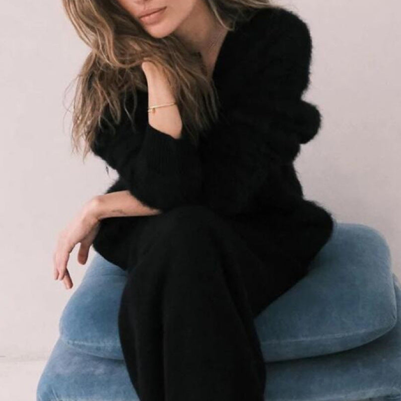 Elegant V-Neck Mink Wool Cardigan for Ultimate Comfort