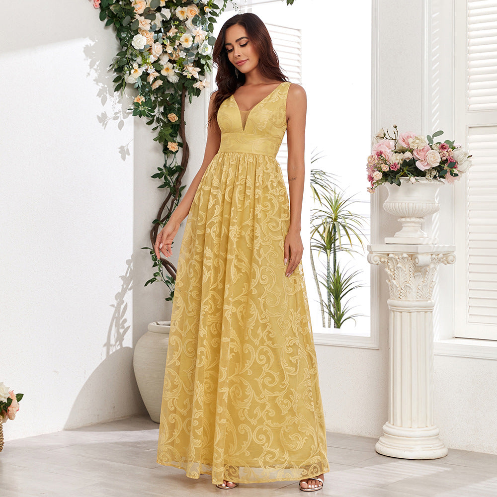 Lace Double V-Neck Sleeveless A-Line Maxi Dress - View 3
