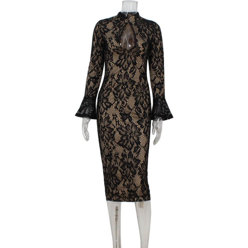 Wear Long Sleeve Lace Hollow Out Cutout out Slim Fit Elegant Hip Dress - View 2