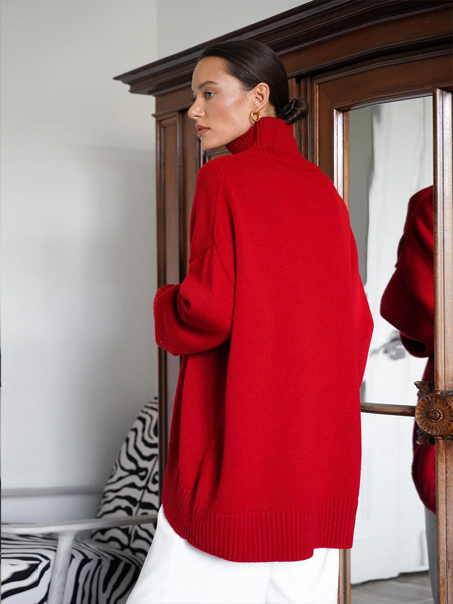 Cozy Solid Color Turtleneck Knitted Pullover Sweater