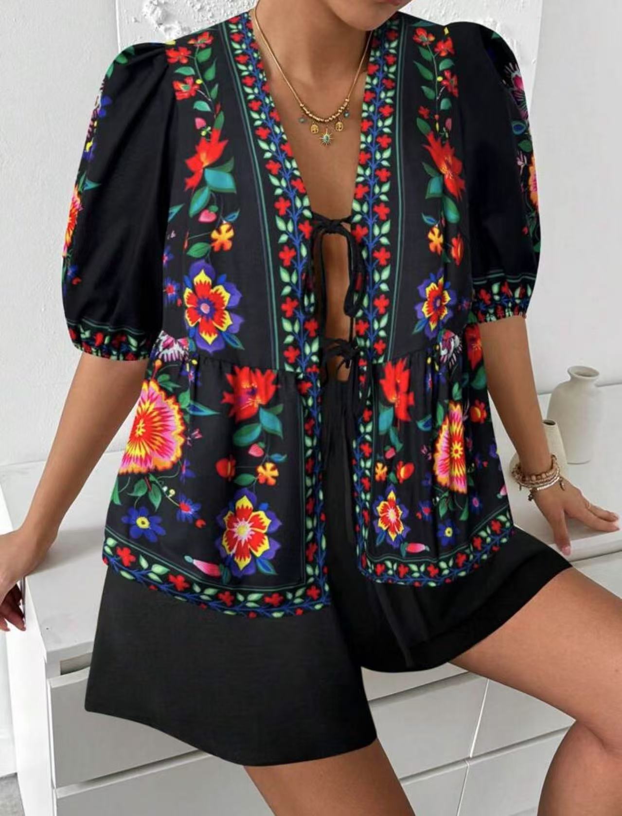 Off Shoulder Vintage Printed Top