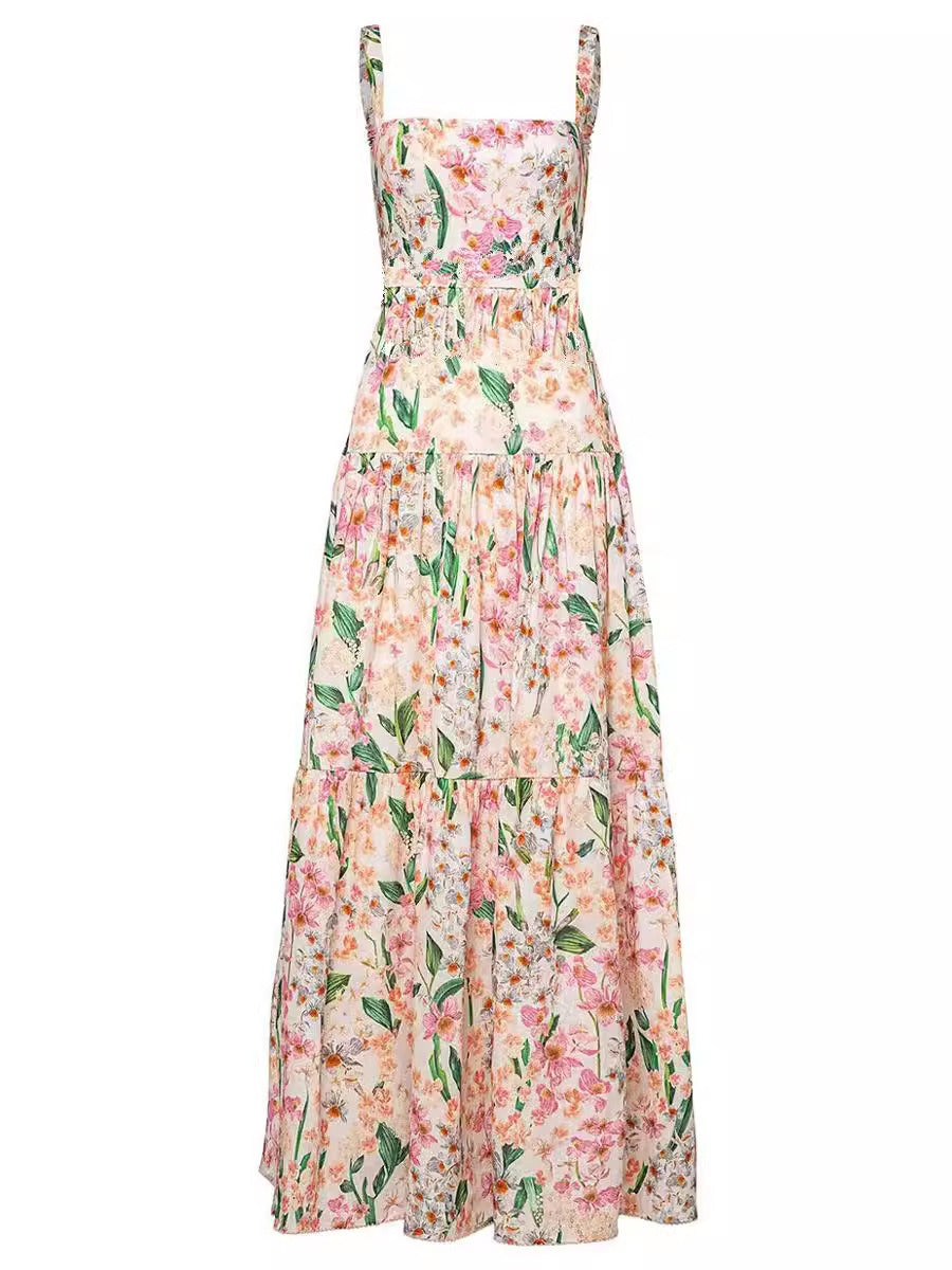 A-Line Floral Spaghetti Strap Midi Dress - View 4