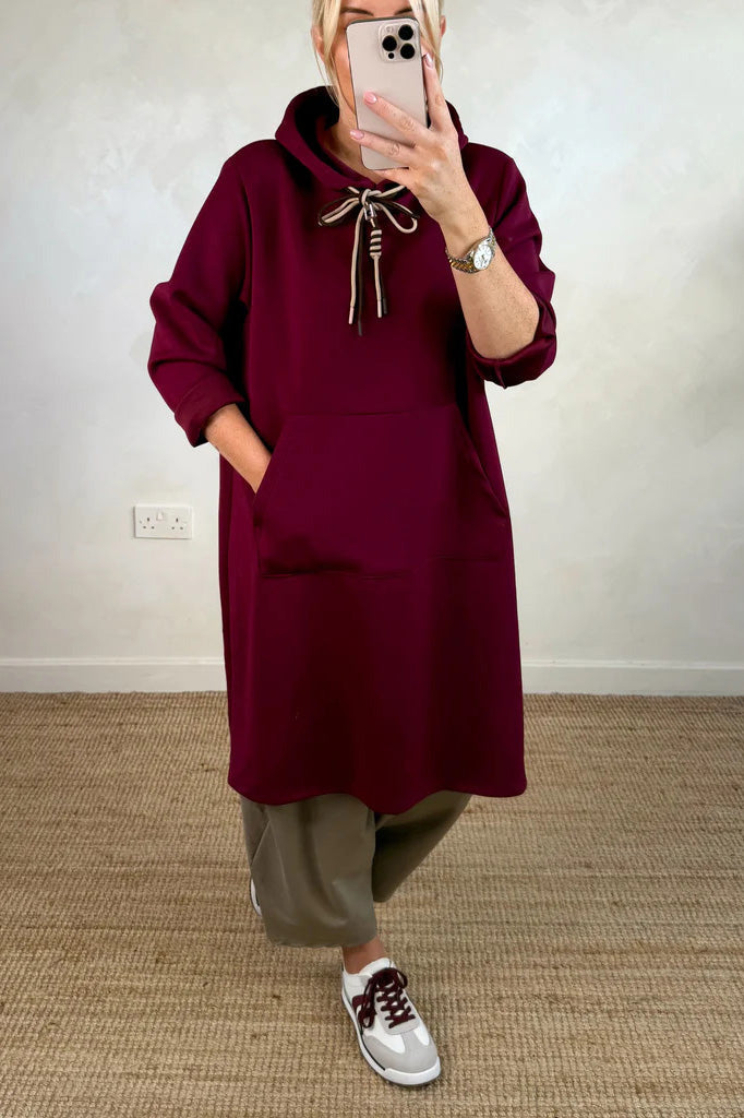Kangaroo Pocket Loose Hooded Sweatshirt Midi Dress