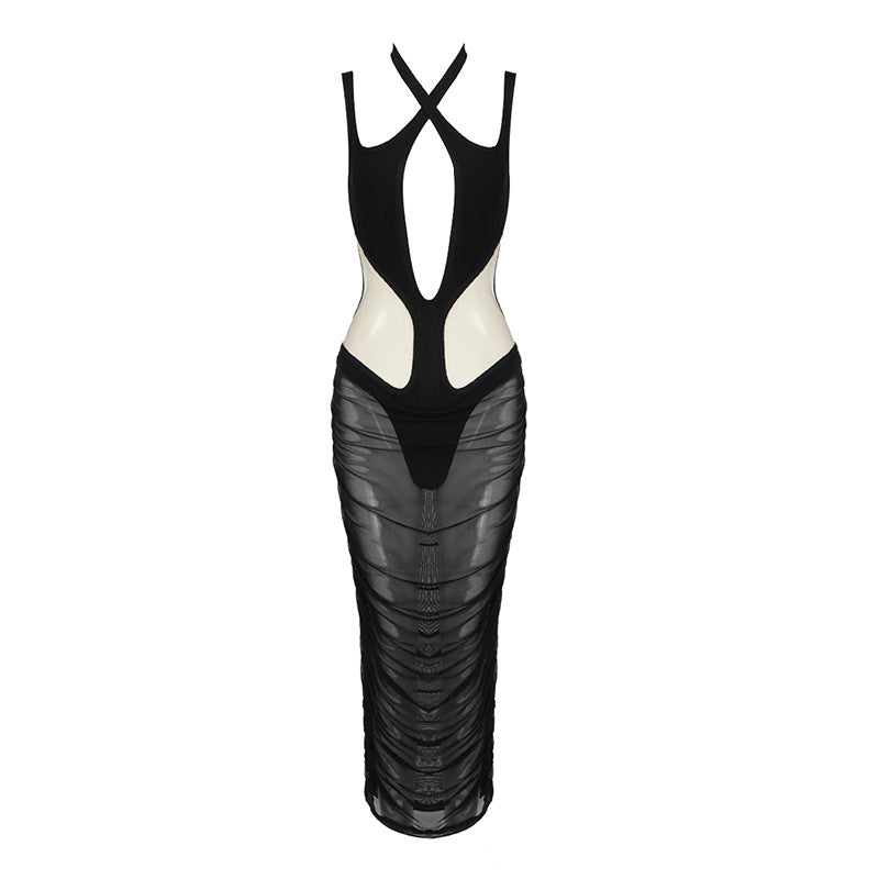 Mesh Hollow Out Cutout Semi - Transparent Slim Fit Maxi Dress Dress Bandage Catwalk - View 5