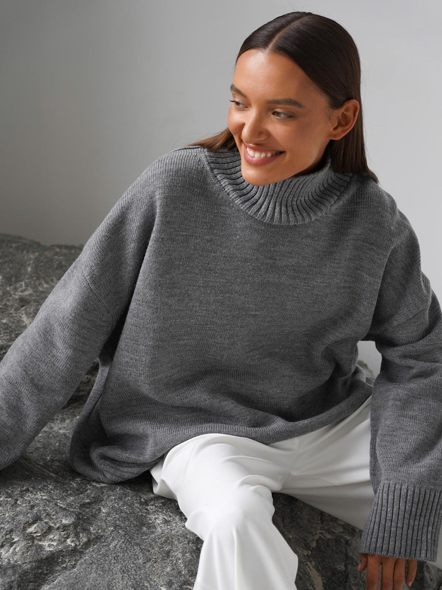 Cozy Solid Color Turtleneck Knitted Pullover Sweater