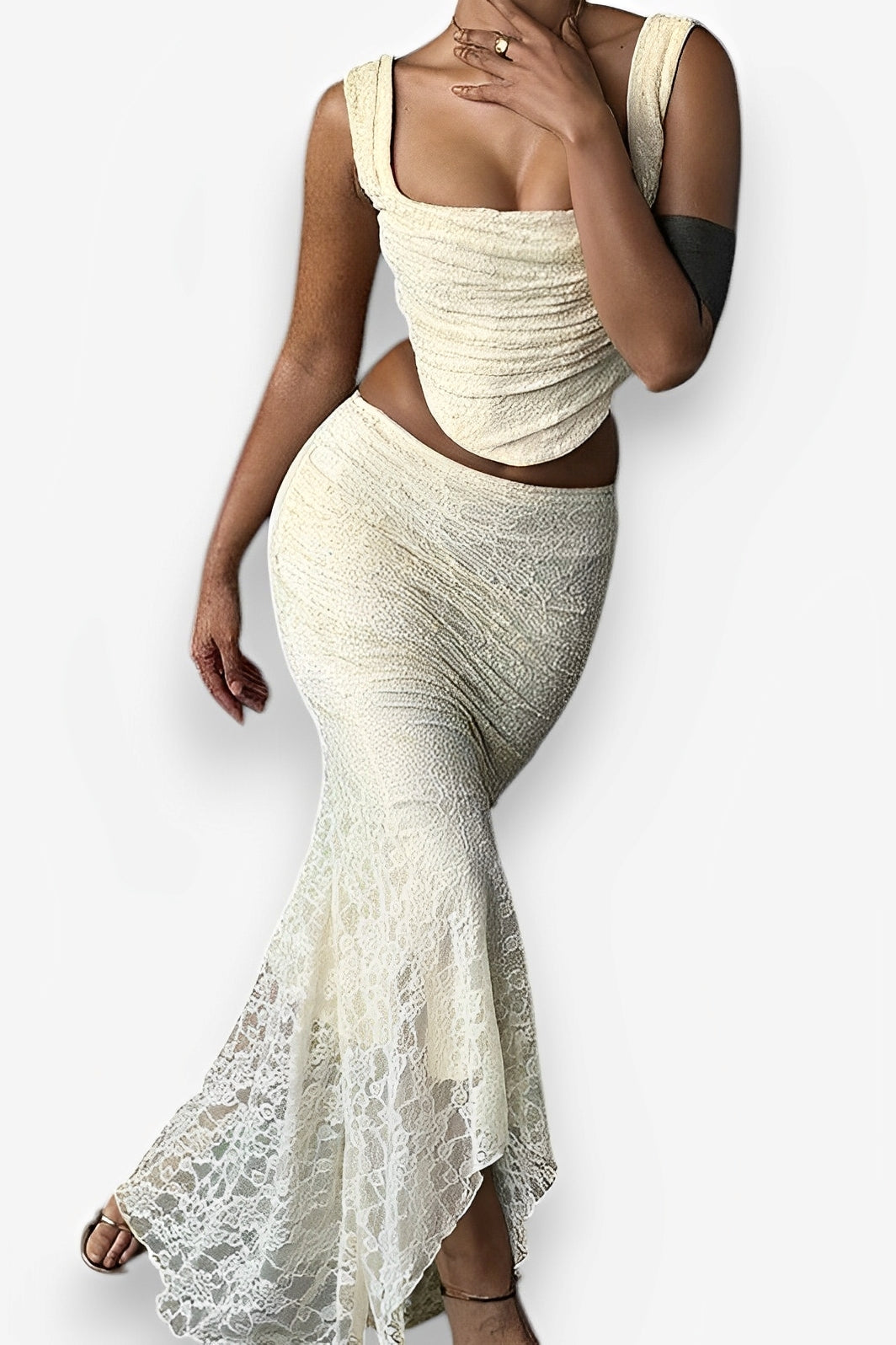 two-piece lace fishtail skirt dress