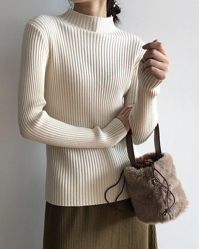 Versatile Slim Fit Half Turtleneck Striped Sweater