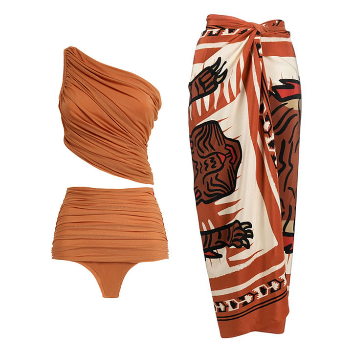 Dune Dance One Shoulder Bikini Set - Orange - Fashionpara