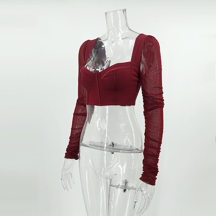 Fern Puff Long Sleeve Ruched Corset Top