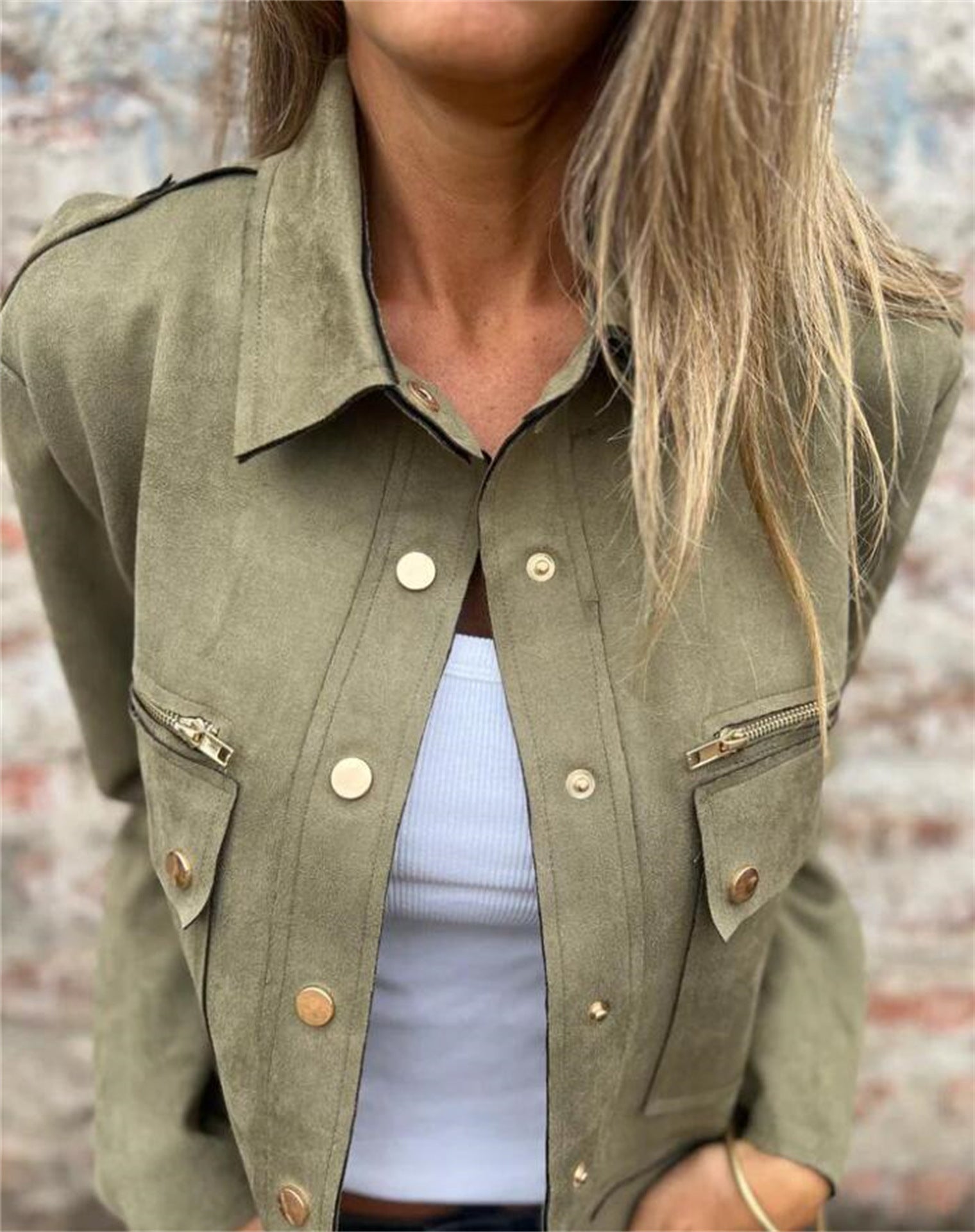 Lapel Long Sleeve Jacket with Metal Zipper for Stylish Comfort
