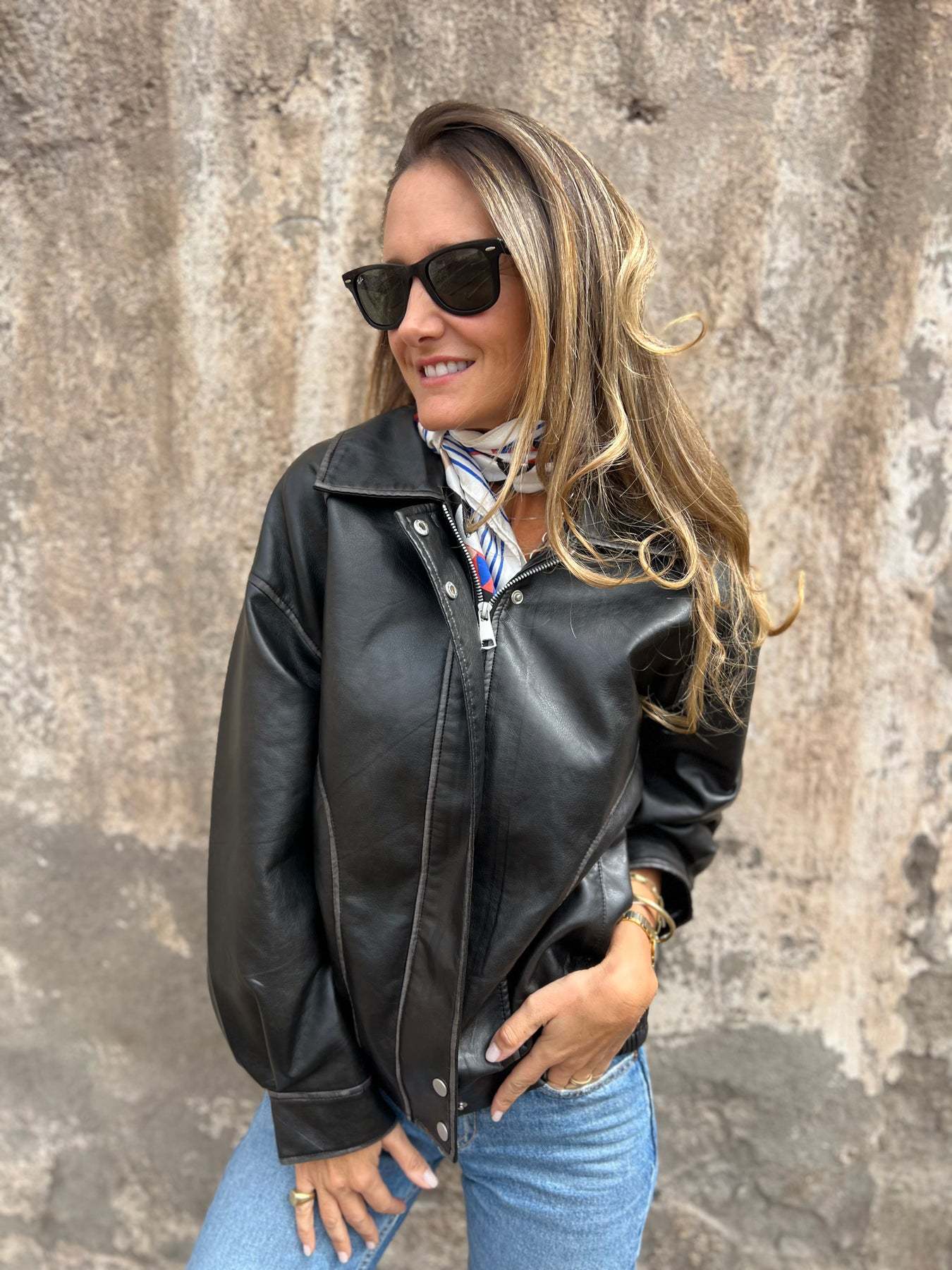 Retro Loose PU Motorcycle Bomber Jacket for Stylish Riders
