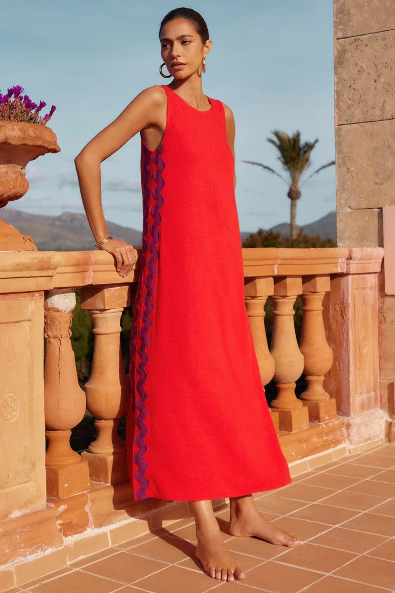 Scalloped Side Trim Sleeveless A-Line Shift Midi Dress - View 6