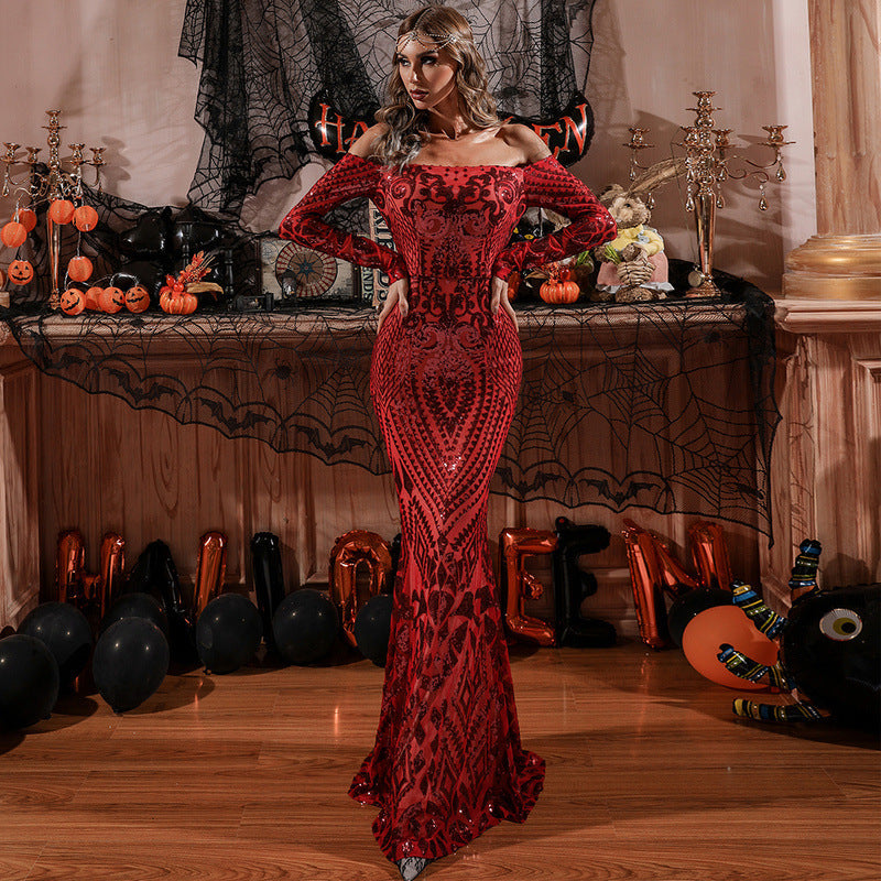 Sierra Sequin Off The Shoulder Formal Dress - Fashionpara