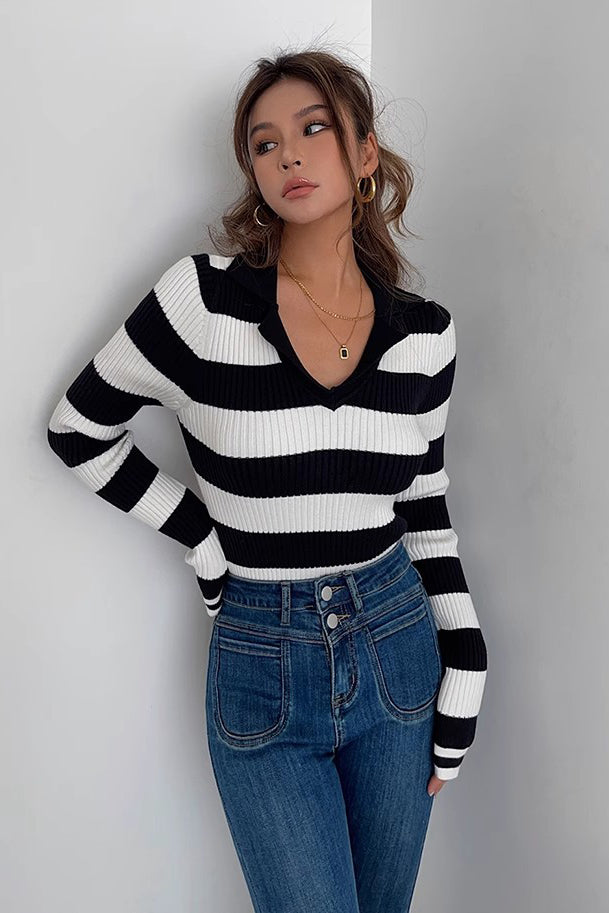 Orro Shop Striped Rib-knit Long Sleeve Sweater for Comfort