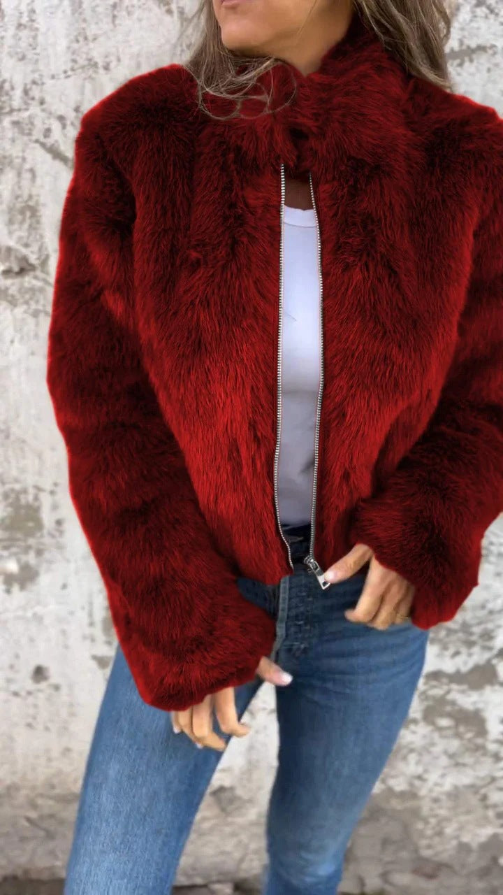 Chic Faux Fur Turtleneck Blazer for Effortless Elegance