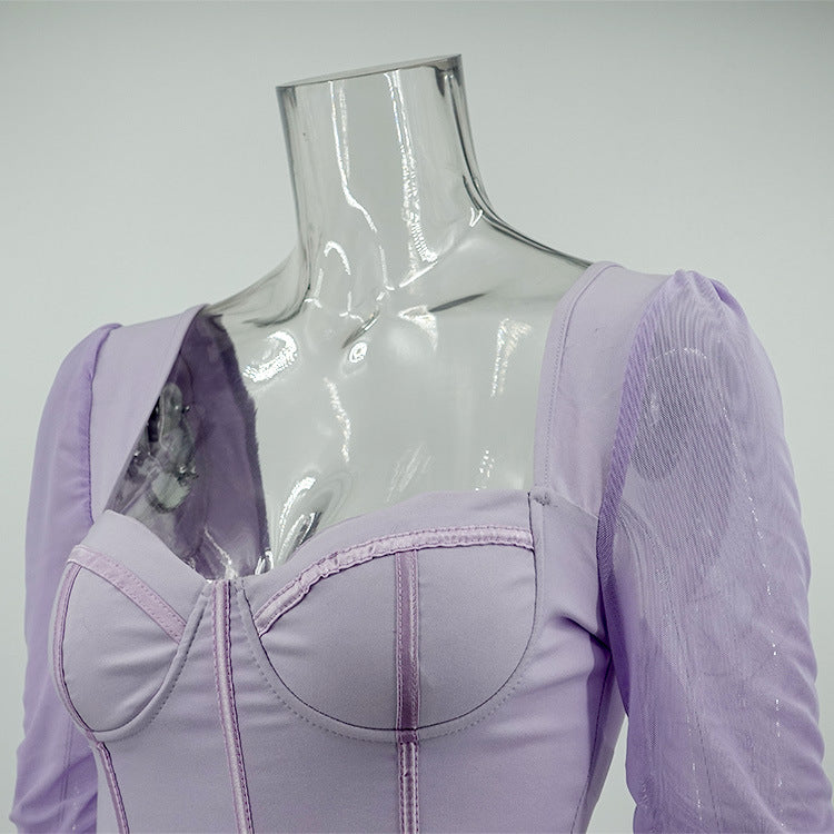 Fern Puff Long Sleeve Ruched Corset Top