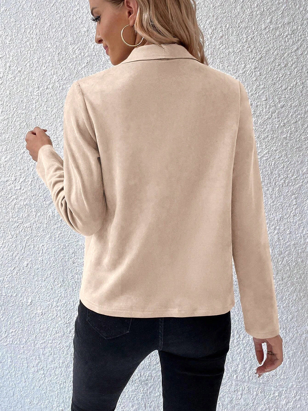 Chic Suede Collar Cropped Long Sleeve Jacket for Stylish Layers