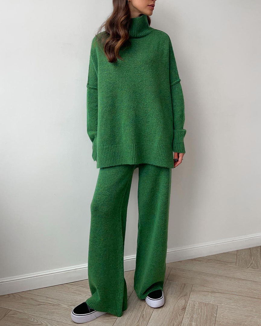Chic Slouchy Turtleneck Sweater and Pants Suit Set