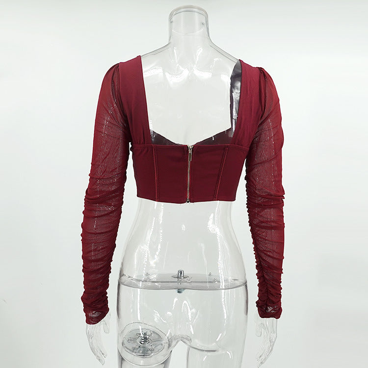 Fern Puff Long Sleeve Ruched Corset Top