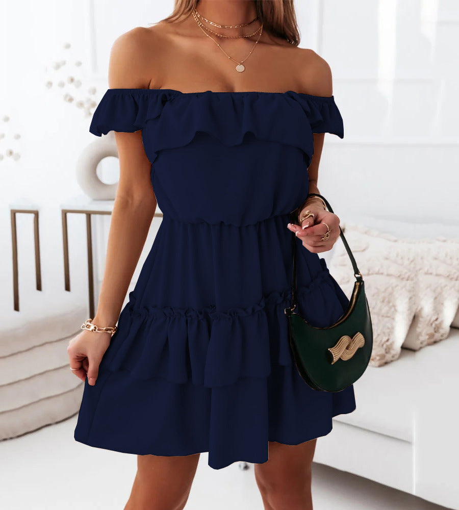 Chiffon Off Shoulder Ruffle Tiered Mini Dress