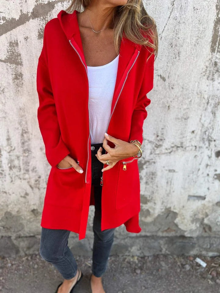 ShoptheCIC Solid Color Zip-Up Hooded Jacket for All Seasons