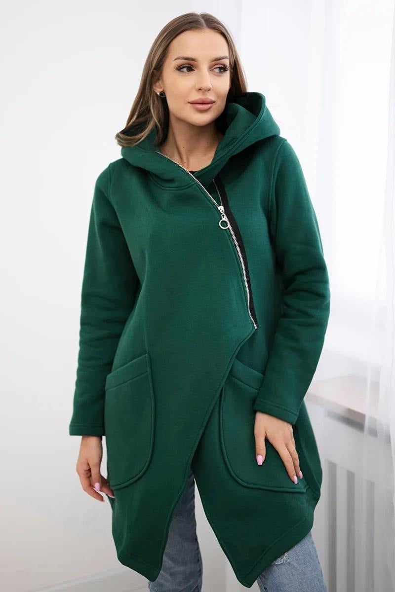 Asymmetric Zip-Up Mid-Length Fleece Sweatshirt Jacket
