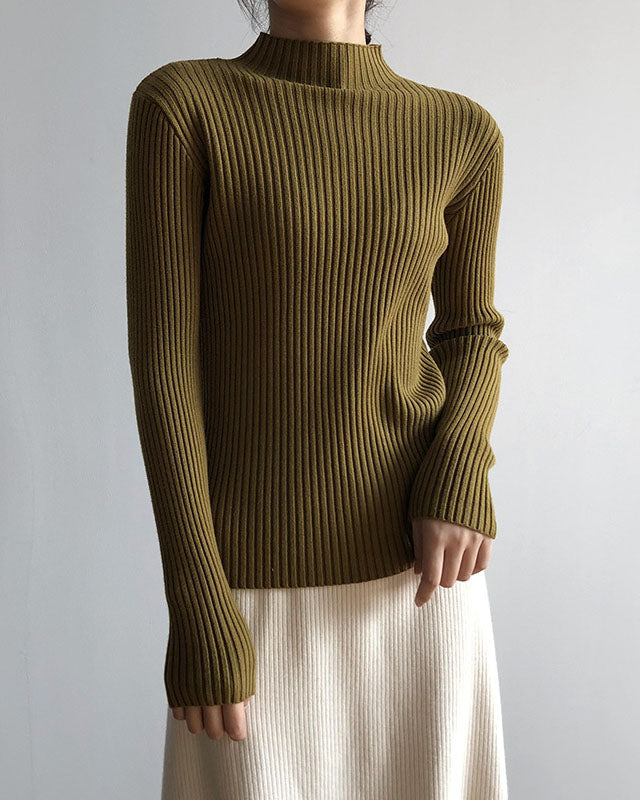Versatile Slim Fit Half Turtleneck Striped Sweater