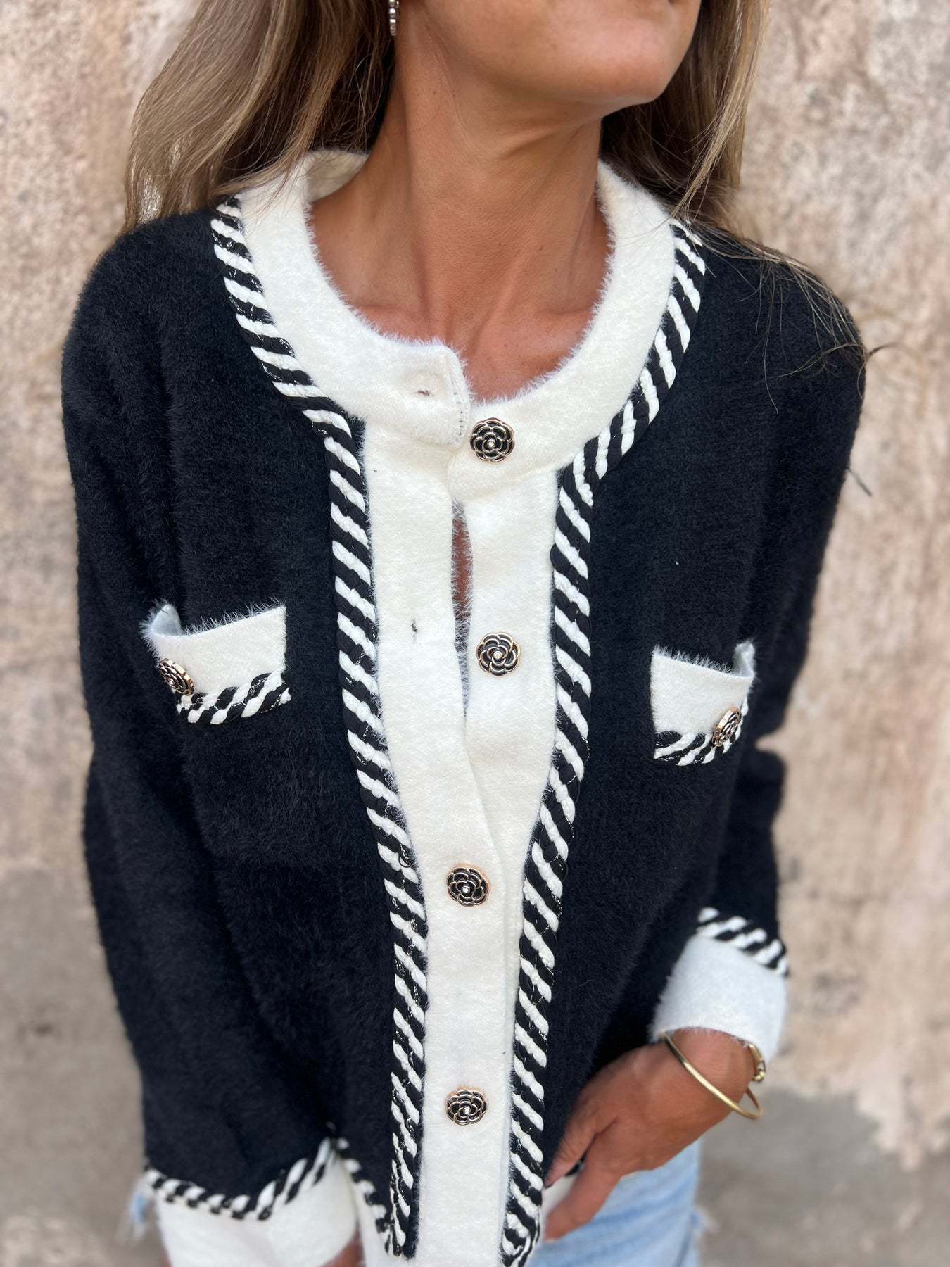 ShoptheCIC Black and White Contrast Long-Sleeved Jacket