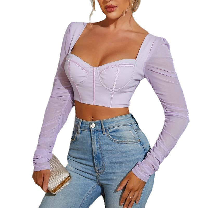 Fern Puff Long Sleeve Ruched Corset Top