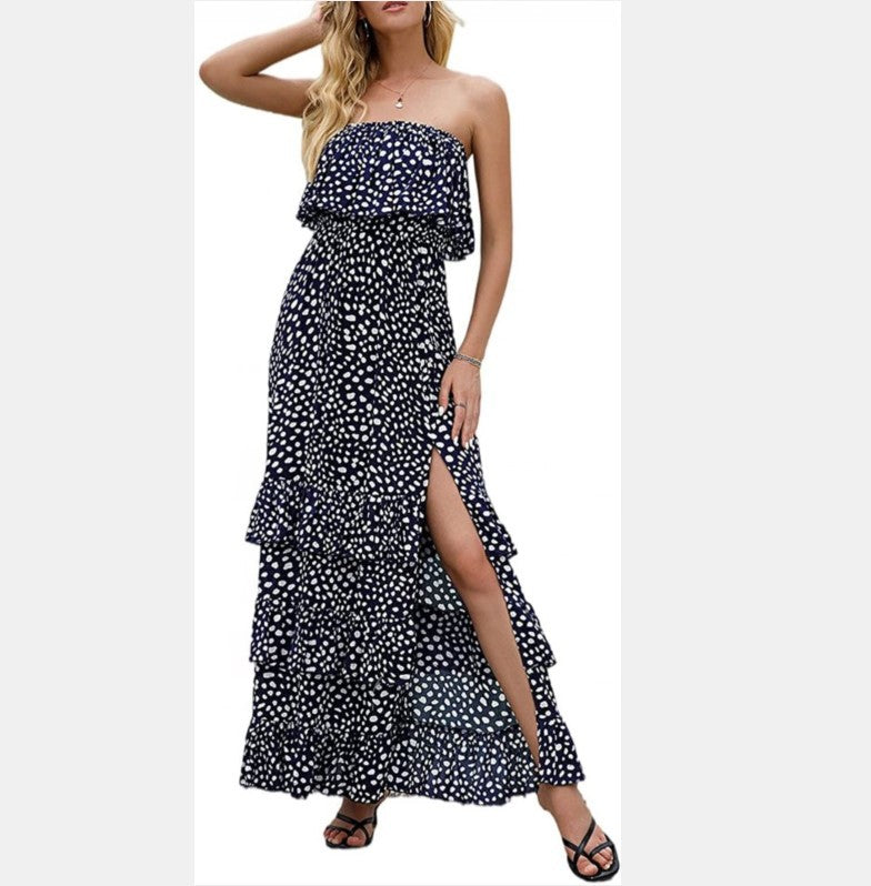 Wonderstruck Floral Smocked Ruffle Midi Dress - Navy