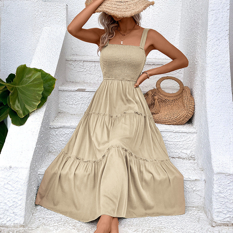 Smocked Square Neck Strappy Tiered Midi Dress 5