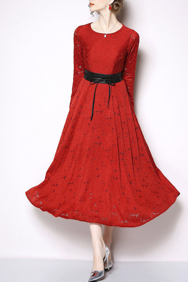 Crochet Eyelet Lace-up Lace Dress
