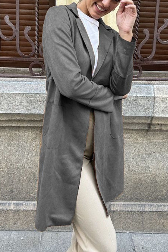 Chic Medium-Length Suede Trench Coat for Stylish Comfort