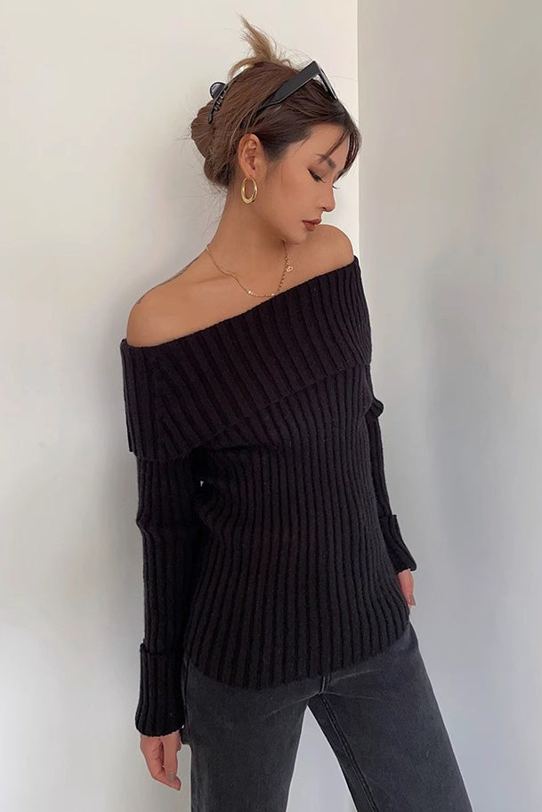 Chic Off Shoulder Rib-Knit Sweater for Effortless Style