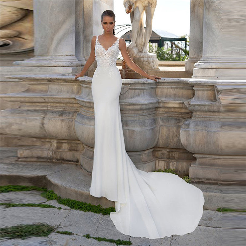 Bohemian V-Neck Lace Wedding Dress