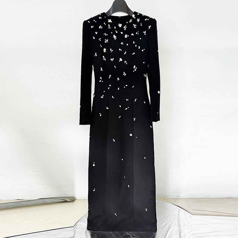 Elegant Heavy Industry Beads Diamond Long Sleeve Dress Formal Dress - Fashionpara