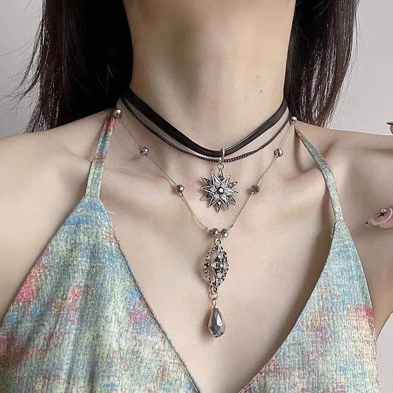 Diamond Crystal Long Chain Vintage Bohemian Necklace Silver Halloween