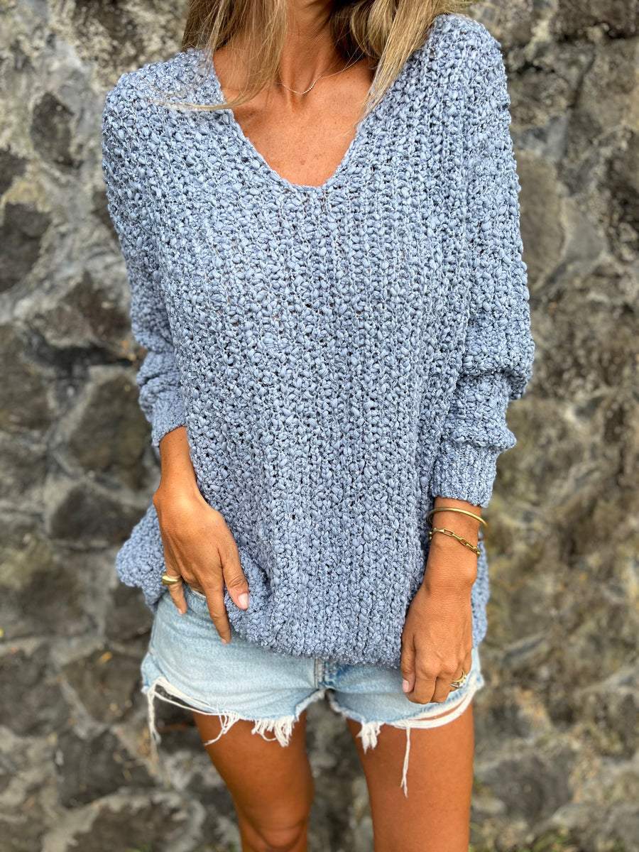 Chunky Knitted V-Neck Long-Sleeved Cozy Sweater