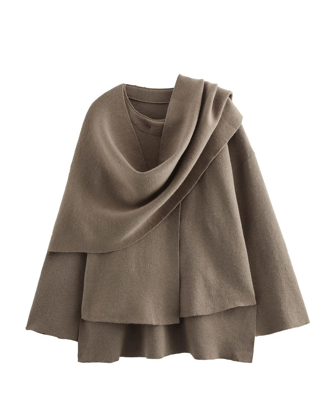 ShoptheCIC Cropped Knitted Jacket with Asymmetric Scarf Detail