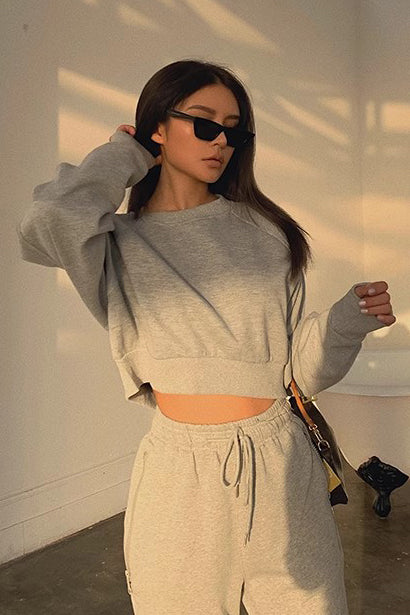 Solid Crew Neck Crop Sweater for Effortless Style