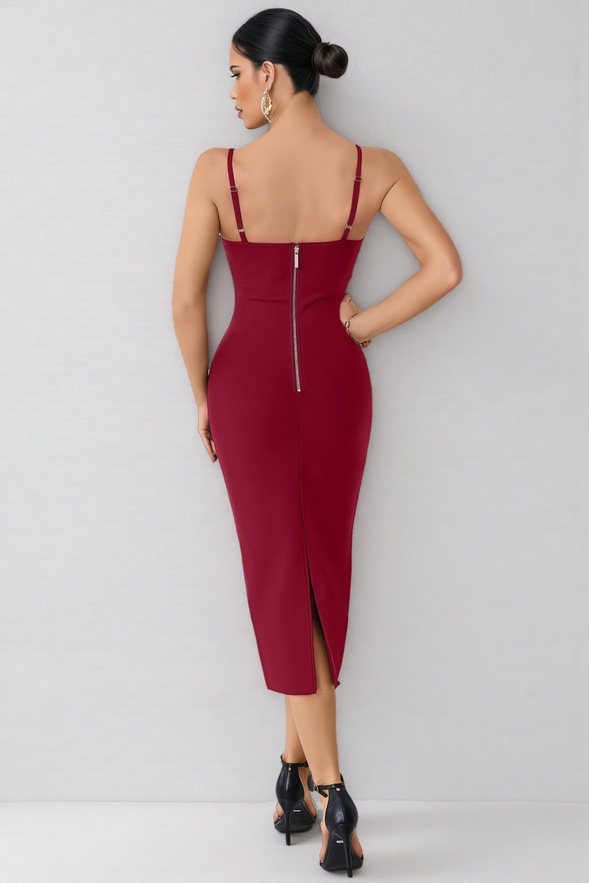 Beaded Sweetheart Cut Out Spaghetti Strap Bodycon Midi Dress - View 7