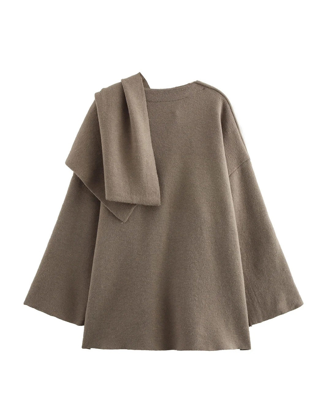 ShoptheCIC Cropped Knitted Jacket with Asymmetric Scarf Detail