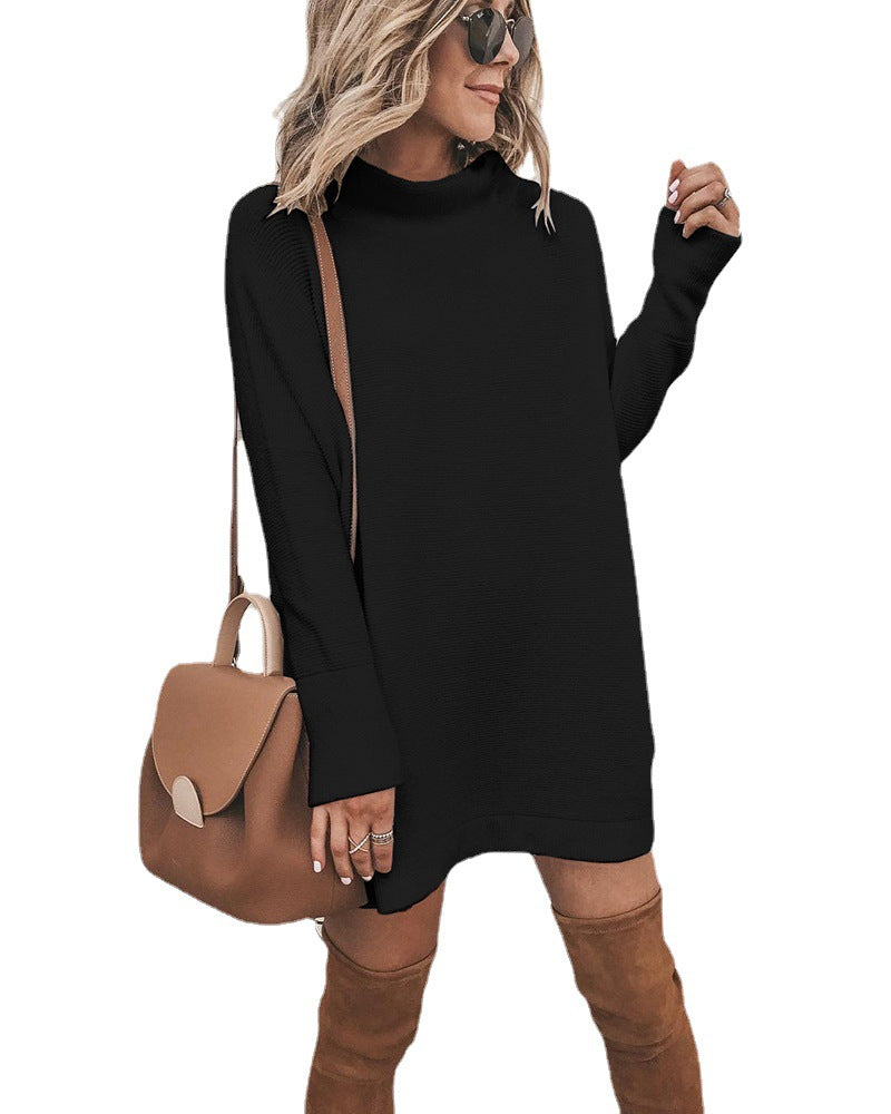 Mock Neck Long Sleeve Knit Tunic Mini Dress