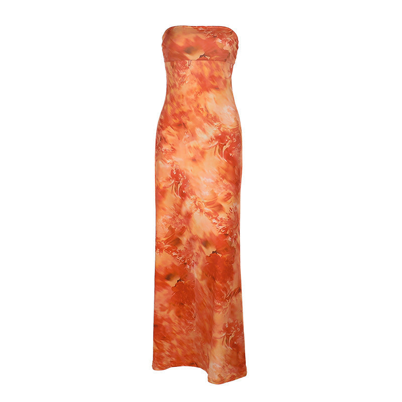 Watercolor Print Strapless Empire Column Maxi Dress 9