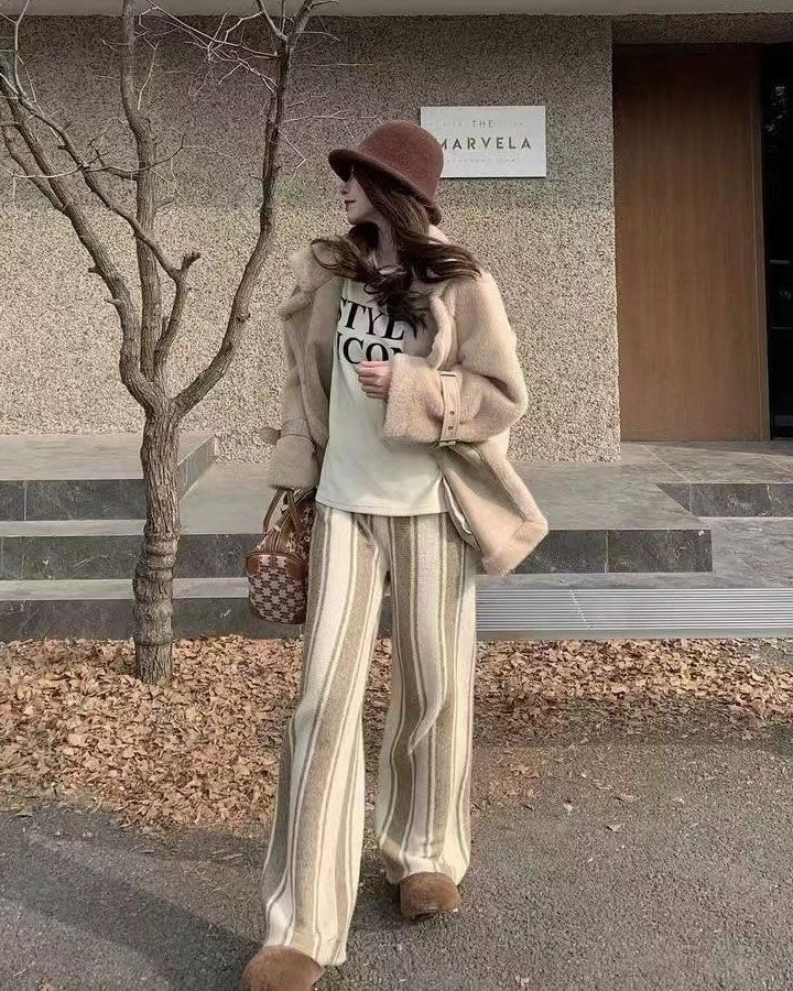 Striped knitted wide-leg pants