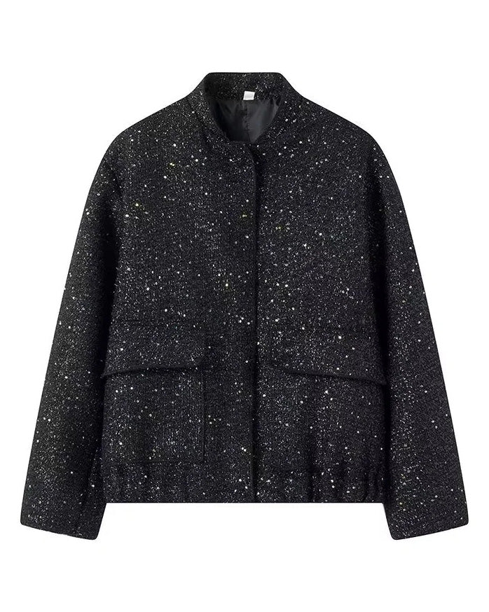 Aspen Gold Sequined Stand-Up Collar Coat for Chic Style