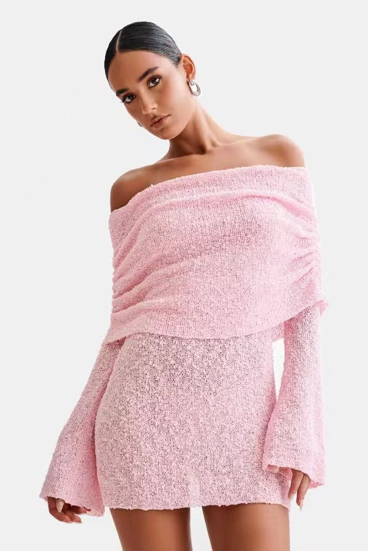 Sequin Off-Shoulder Bell-Sleeve Bodycon Mini Dress